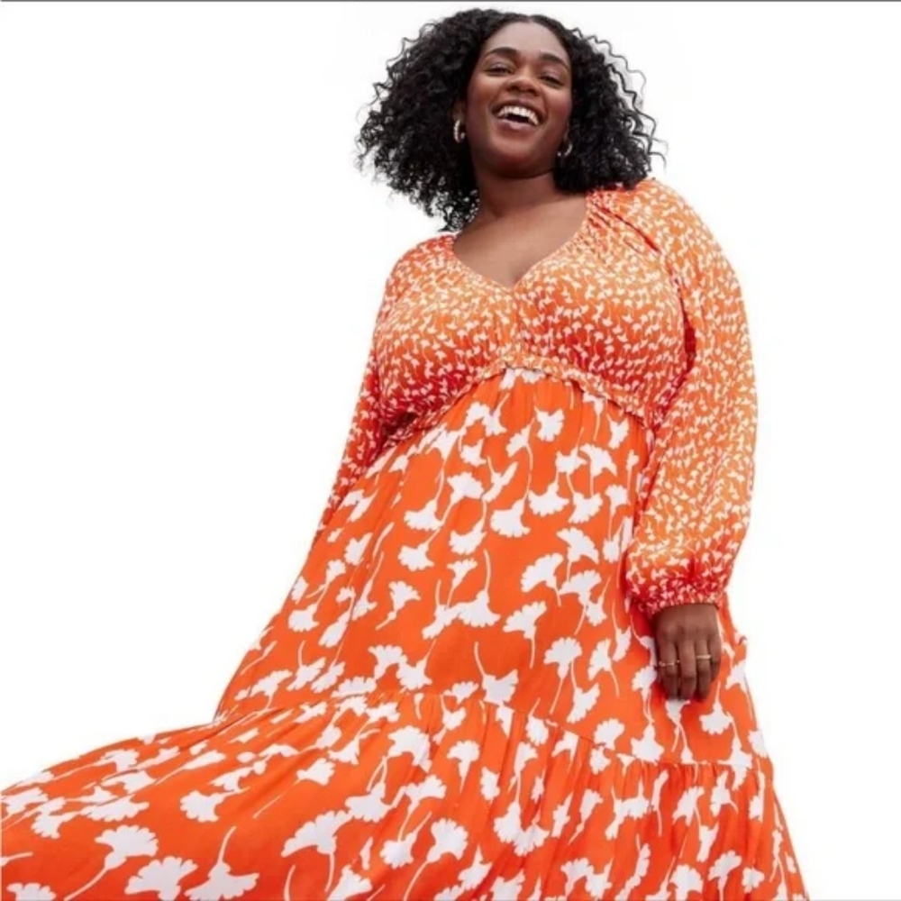 NWT Women's V-Neck Ginkgo Cherry Tomato Maxi Dress - DVF for Target SZ 1X